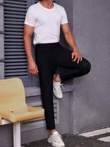 Men's Plain Elastic Waist Skinny Pants
