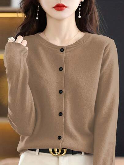 EMERY ROSE Women's Solid Color Simple Long Sleeve Knit Cardigan, Casual,Long Sleeve Tops Fall Winter Cloth For Women