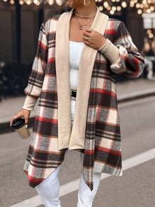 SHEIN Unity 大码格子印花休闲长袖夹克 - 卡其色 - 查看 3