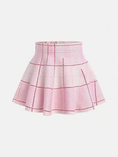 SHEIN 年轻女孩格子图案公主裙，柔软舒适，适合学校、郊游和聚会，优雅简约，搭配蓬松粉色毛衣裙