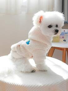 PETSIN 1pc Apricot Plush Pet Hoodie With Colorful Heart & Letter Embroidered, Casual & Cozy Dog Coat For Autumn & Winter - White - View 7