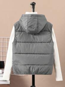 SHEIN Tween Boy 休闲连帽加厚绗缝马甲 - 灰色 - 查看 2