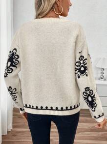 SHEIN LUNE Autumn New Design Casual Retro Floral Pattern Fashionable Pullover Sweater For Women Knit Pullover Fall Winter Outfit - Apricot - View 2