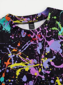 TaskEZ Graffiti Splash-Ink Print Long Sleeve Fashion Pocket Uniform Scrub Top - Multicolor - View 3