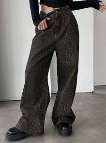 DAZY 女式纯色拉链休闲阔腿牛仔裤 Y2k