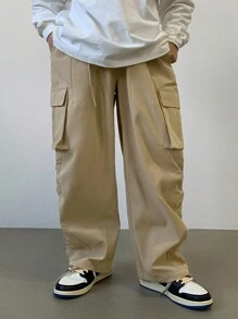 DAZY Men's Solid Color Casual Cargo Pants With Pockets, Autumn Men Joggers - Khaki - View 8