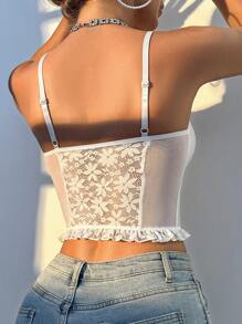 VaVaBold 纯色时尚优雅性感高端蕾丝褶饰耳环排扣鱼骨吊带背心