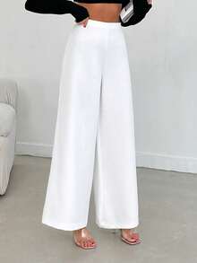 EURMUSE Damen elegante weiße Hose mit weitem Bein - Weiss - Übersicht 4