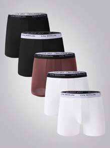 EasyFave 5 piezas/paquete Calzoncillos con cintura elástica con diseño de letra para hombres - Multicolor - Ver 8