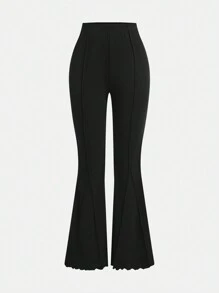 SHEIN Girlism 少女黑色针织拼接休闲喇叭裤