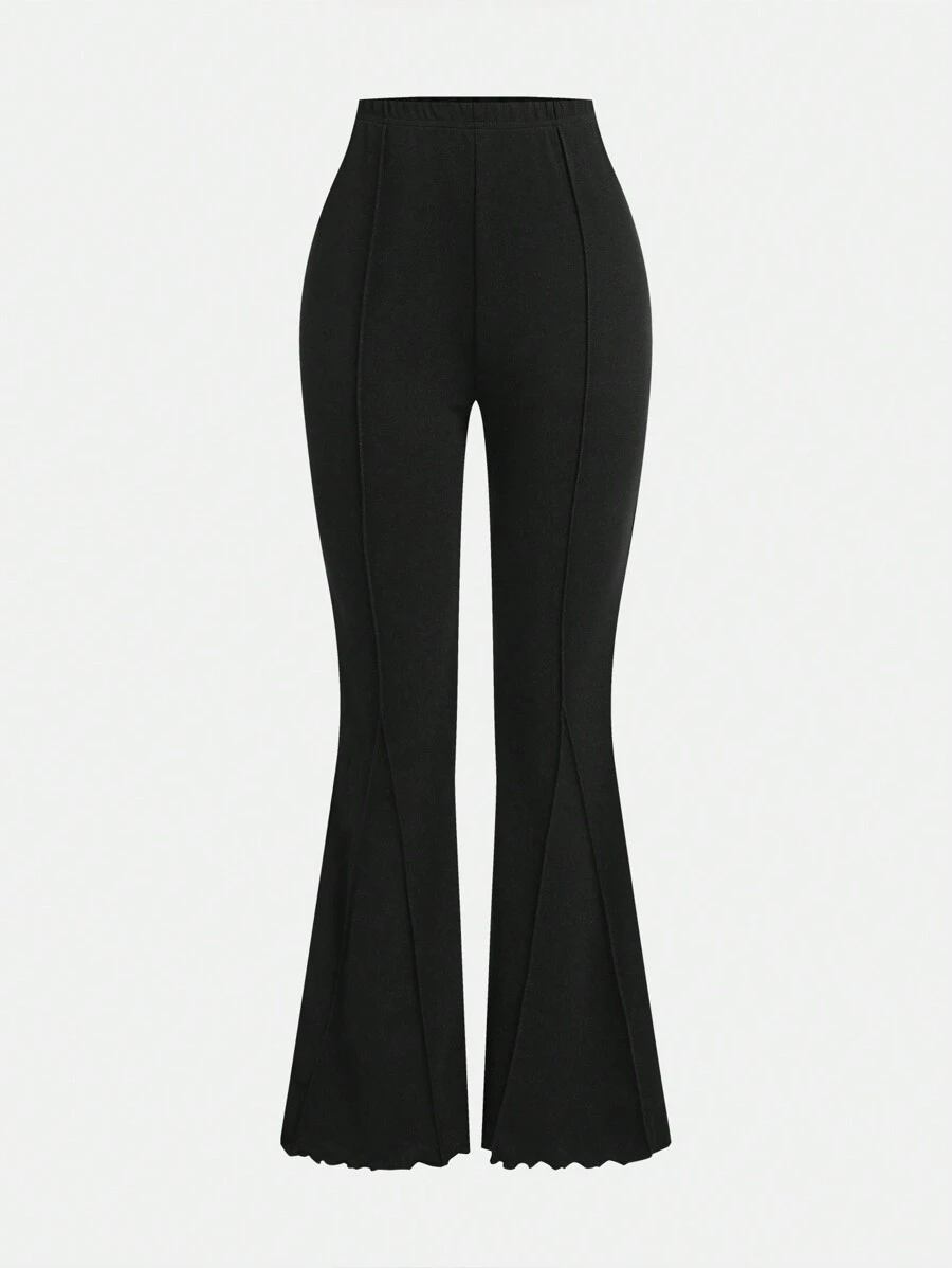 SHEIN Girlism 少女黑色针织拼接休闲喇叭裤