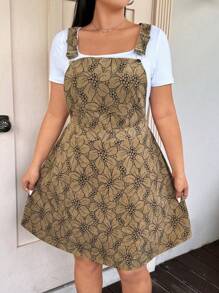 Flirla Robe salopette à imprimé floral grande taille, décontractée pour le printemps et l'été