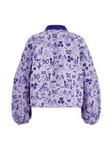 LOURDES VILLAGOMEZ Chaqueta de béisbol con impresión de números, de manga larga, suelta y con pliegues, de estilo informal para mujer artista, ideal para primavera, otoño, vacaciones y salidas