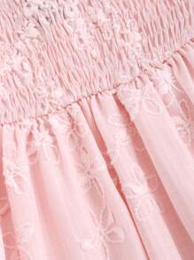 Sweetra Solid Color Circular Ornament Jacquard Bandeau Dress Y2K Outfit  - Pink - View 4