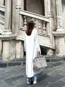 Chiquease Blazer long décontracté et ample pour femme, style intellectuel - Blanc - Voir 2