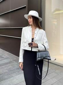 Chiquease Women's Elegant Loose Stand Collar White Long Sleeve Casual Jacket Fall Cloth For Women - White - View 5