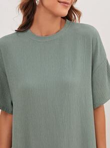 Mulvari Drop Shoulder Solid Dress - Mint Green - View 5