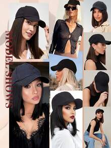 Baseball Cap With Synthetic Hair Extensions 10 Inches Straight Short Bob Hairstyle Adjustable Wig Hat For Women Girls - Multicolor - View 9