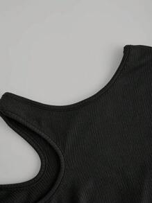 SHEIN Girlism 2pcs Teen Girls' Knitted Ribbed Hollow-Out Round Neck Casual Long Sleeve T-Shirts Set - Black and White - View 7