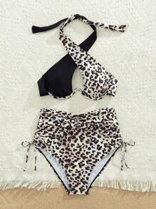 SHEIN Swim Ladies Bikini Set, Random Prints, Padded Summer - Black - View 7