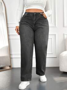 EURMUSE 女式大码斜口袋锥形牛仔裤