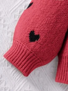 SHEIN Leap Crew Young Girl Long Sleeve Heart Pattern Pullover Sweater - Multicolor - View 3