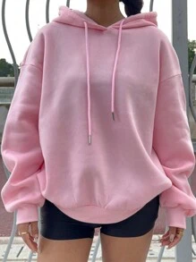 Muchica 女款樱桃图案宽松长袖抽绳加厚连帽衫，适合秋冬季 - 淺粉色 - 查看 3