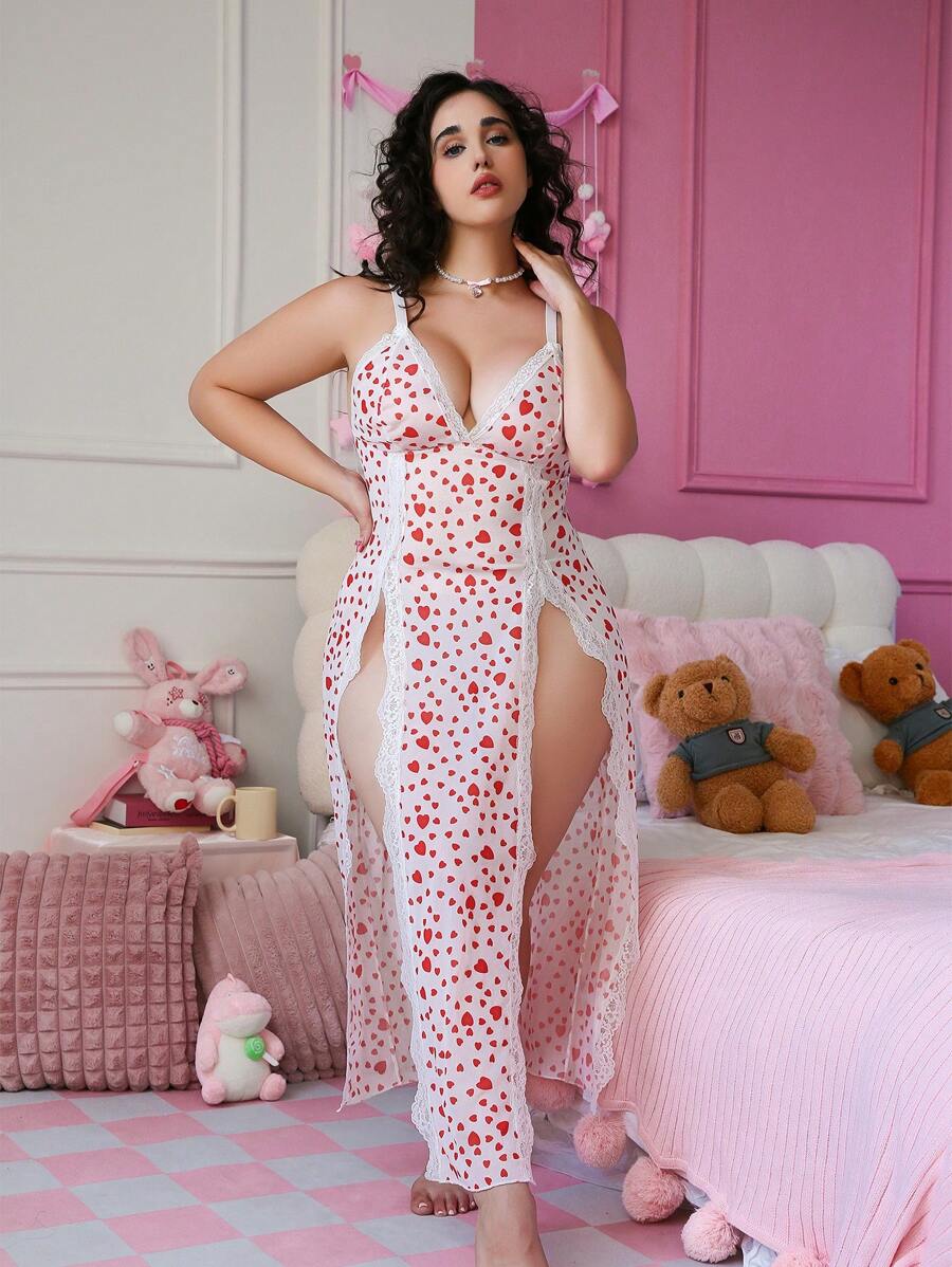 PetitDoll Váy ren chắp vá quyến rũ và dễ thương cỡ lớn gợi cảm - Đỏ và trắng - Xem 1