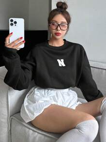 DAZY Sweat-shirt décontracté et ample avec imprimé lettres pour femmes, Sweat-shirt noir, vêtements d'automne - Gris foncé - Voir 5