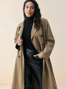 BizChic 大码女式春秋尖领双排扣长袖纯色休闲风衣