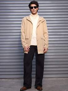 Manfinity VCAY Abrigo informal tipo trinchera de ajuste holgado con capucha, adecuado para el otoño, para hombres - Caqui - Ver 3