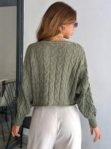 EURMUSE Cable Pattern Pullover Casual Army Green Sweater - Army Green - View 3