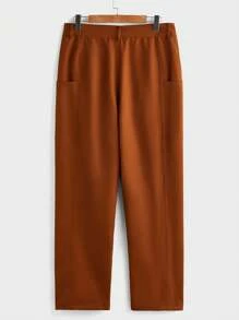 Manfinity Homme Pantalones casuales rectos con bolsillos para hombre - Marrón Mocha - Ver 1