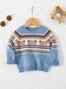 Cozy Pixies 新生男婴休闲多色熊图案柔软舒适毛衣 - 藍色 - 查看 3