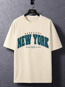 Manfinity Hypemode Men Letter Graphic Printed Drop Shoulder Short Sleeve T-Shirt, For Going Out, For Friends, Men Slogan Graphic Drop Shoulder Tee, Men S Oversized Graphic Tee