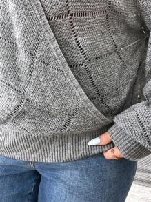 EMERY ROSE Suéter informal de cuello en V para tallas grandes con diseño de cruzado y jacquard texturizado, adecuado para el trabajo, salidas, compras, reuniones y el hogar.