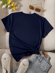 INAWLY Women's Round Neck Short Sleeve Elephant Print Simple T-Shirt Casual Wear Graphic Tee Graphic Tees Women Tops - Navy Blue - View 2