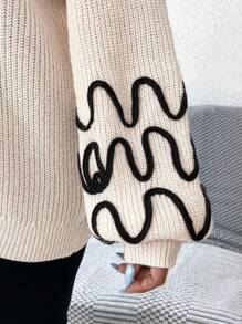 SHEIN Clasi Plus Size Winter Casual Fashionable Round-Neck Sweater Pullover With Three-Dimensional Floral Pattern Design, Suitable For Vacation, Parties, Music Festivals, Home Wear, Shopping, Back-To-School Events, And As A Gift. - Apricot - View 6
