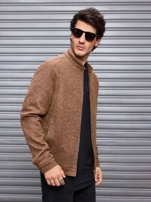 Manfinity VCAY Men's Woven Slim-Fit Stand Collar Zip-Up Jacket - Rust Brown - View 5