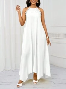 SHEIN Lady Holiday Dresses Wedding Guest Dress Women's Dresses Summer Women Dresses Holiday Leisure Long Suspender Dress - White - View 3