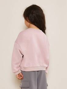 SUMWON 蝴蝶刺绣宽松圆领卫衣经典套头衫舒适法式毛圈布青少年秋冬装 - 粉色 - 查看 2