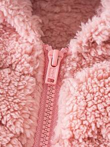 SHEIN 嬰兒女寶寶休閒實色可愛蓬鬆連帽夾克外套