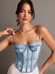 Silquee Gorset damski z koronką i nadrukiem graficznym