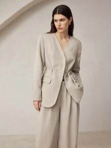 BizChic Women's Elegant Business Blazer And Pants Suit Fall Women Outfits Women Blazers - Khaki - View 8