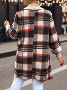 SHEIN Unity 大码格子印花休闲长袖夹克 - 卡其色 - 查看 2