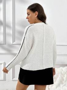 SHEIN Frenchy Plus Size Crew Neck Pullover Sweater - Beige - View 6