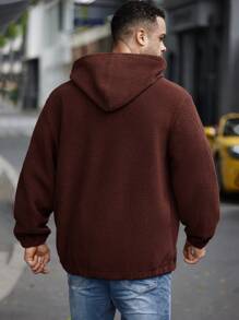 Manfinity Homme 男式加大码简约印花拉链连帽衫 - 棕色 - 查看 2