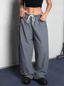 Coolane Ladies' Super Oversized Windbreaker Wide Leg Pants With Side Buckle Design, Perfect For Bold And Fashionable Women - Grey - View 5