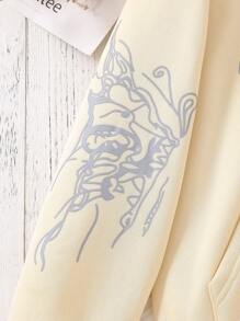 SHEIN Sudadera holgada con estampado de letras de felpa para adolescentes - Albaricoque - Ver 8