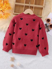 SHEIN Leap Crew Young Girl Long Sleeve Heart Pattern Pullover Sweater - Multicolor - View 2